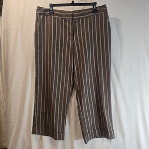 Apostrophe Women Striped Cropped Pants Brown White Size 14